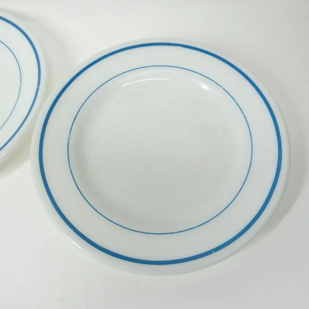2 Pyrex Teal Blue Stripe Band Plates 8.75